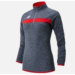 New Balance Pullover Jacket Women's Medium Gray Red 1/4 Zip Dry Fit
